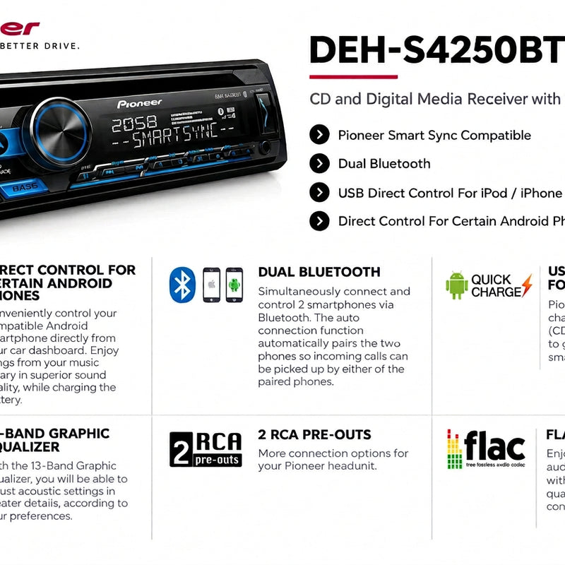 PIONEEER MP4 BT RADIO CD 2DIN